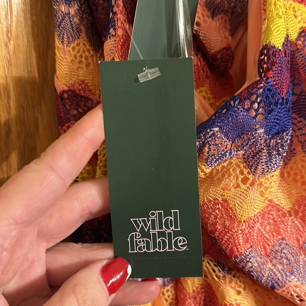 Wild fable Multicolored Crocheted fully lined halter slip midi dress corset back - Picture 6 of 9